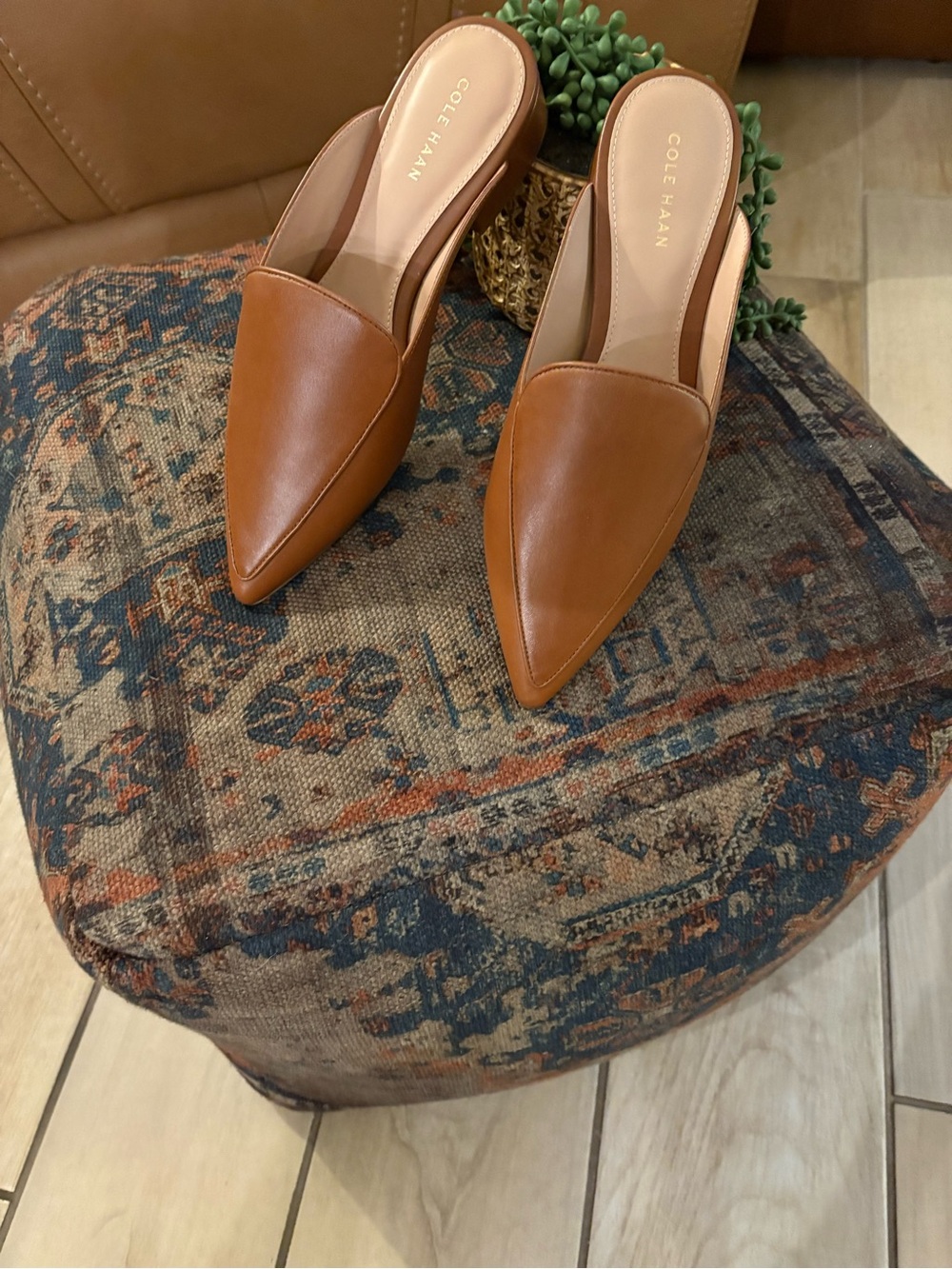 NWT Cole Haan Piper British Tan Leather Pointed-Toe Slide Mules 9